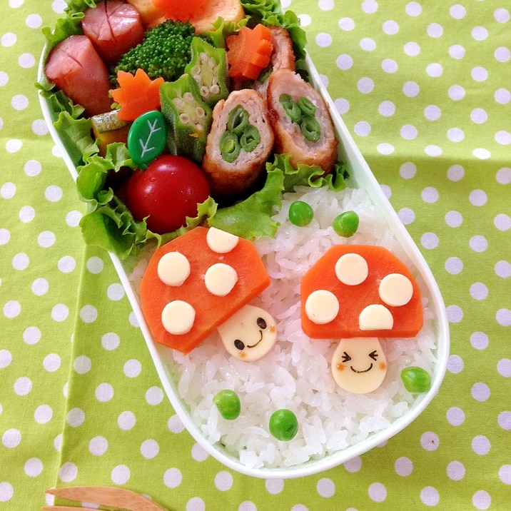 簡単キャラ弁☆ニンジンＤＥきのこちゃんのお弁当♪